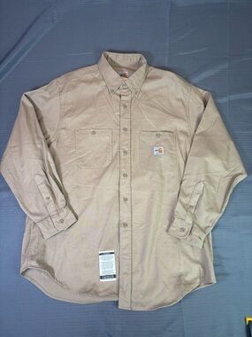 Carhartt FR Flame Resistant Work Shirt FRS92 Khaki Large Oilfield Western